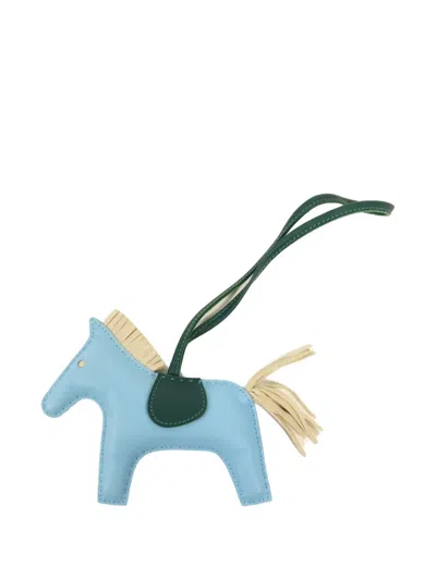 Pre-owned Hermes Rodeo Mm Bag Charm In Blue