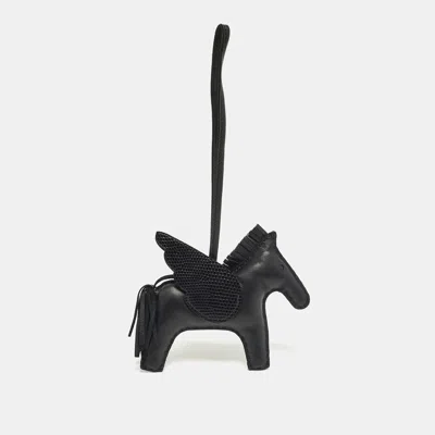 Pre-owned Hermes Hermès Rodeo Pegase Mm Bag Charm Noir Lizard And Milo Leather In Black