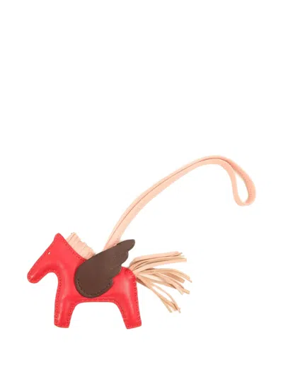 Pre-owned Hermes Rodeo Pegase Pm Bag Charm In Red