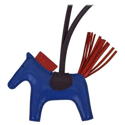Pre-owned Hermes Rodeo Pm Bag Charm Blue De France Cornaline Rouge Sellier