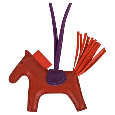 Pre-owned Hermes Rodeo Pm Bag Charm Cornaline Orange Poppy Violet In Purple