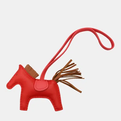 Pre-owned Hermes Rodeo Pm Bag Charm In Red