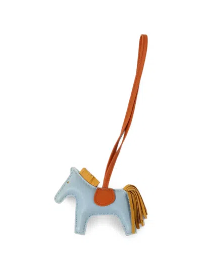 Pre-owned Hermes Rodeo Pm Leather Bag Charm In Blue