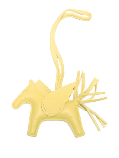 Pre-owned Hermes Rodeo Pm Pegasus Tasselled Keycharm In Yellow