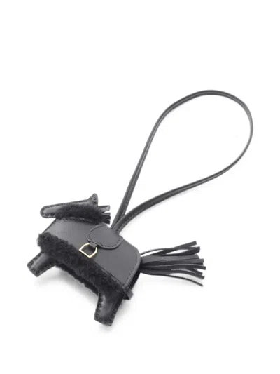 Pre-owned Hermes Rodeo Pm Plush Bag Charm In Black