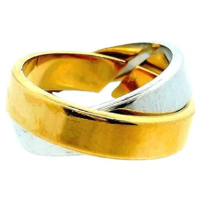 Pre-owned Hermes Rolling 18k Yellow & White Gold 2 Plate Ring W/box