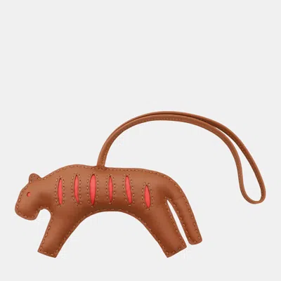 Pre-owned Hermes Rooroo Bico Tiger Bag Charm In Brown