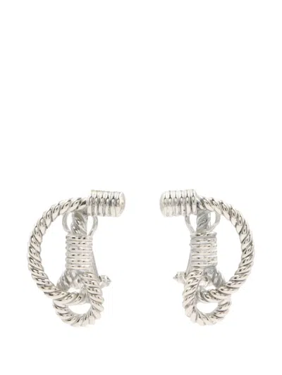 Pre-owned Hermes Rope-effect Earrings In Silver