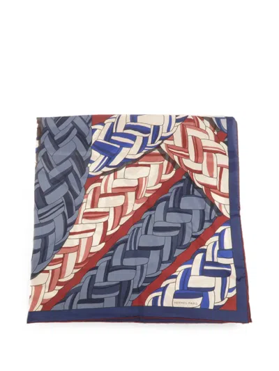 Pre-owned Hermes Rope-print Scarf In Blue