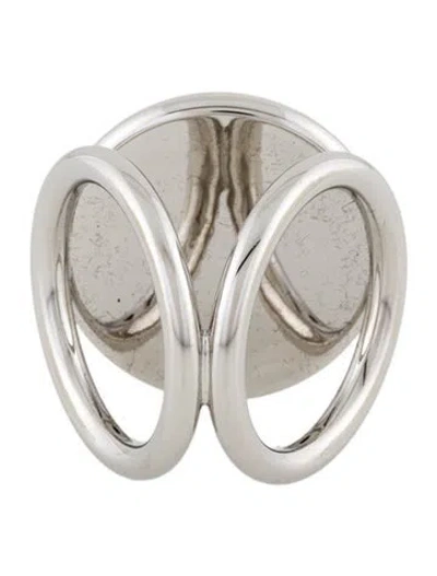 Pre-owned Hermes Rosace Gravee Scarf Ring In Silver