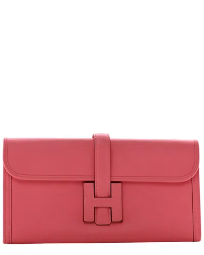 Pre-owned Hermes Hermès Rose Asalee Swift Leather Swift Jige Elan 29 Clutch (authentic Pre-  Loved)