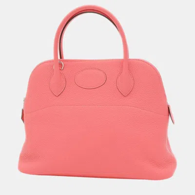 Pre-owned Hermes Rose Azalea Taurillon Clemence Silver Hardware Y Engraved Bolide Handbag In Pink