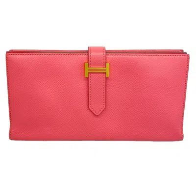 Pre-owned Hermes Rose Azalee Epsom Leather Leather Long Wallet (bi-fold) ()