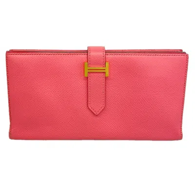 Pre-owned Hermes Rose Azalee Epsom Leather Leather Long Wallet (bi-fold) ()