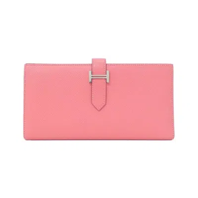 Pre-owned Hermes Rose Azalee Epsom Leather Long Wallet (bi-fold) () In Pink