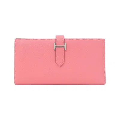 Pre-owned Hermes Rose Azalee Epsom Leather Long Wallet (bi-fold) () In Pink