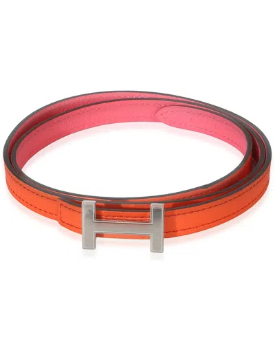 Pre-owned Hermes Hermès Rose Azalee Epsom Orange Poppy Swift Focus Belt Phw 80/32 (authentic  Pre-loved)
