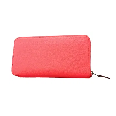Pre-owned Hermes Rose Azalee Leather Long Wallet (bi-fold) ()