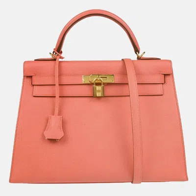 Pre-owned Hermes Rose Candy Epsom Kelly 32 Sellier 2way Handbag In Pink