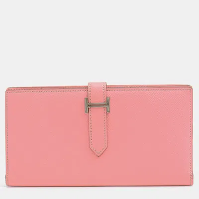 Pre-owned Hermes Rose Confetti Epsom Leather Bearn Wallet In Pink