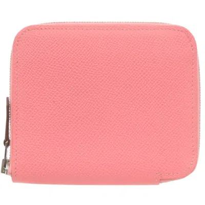 Pre-owned Hermes Rose Confetti Epsom Leather Silk Coin Purse/coin Case ()