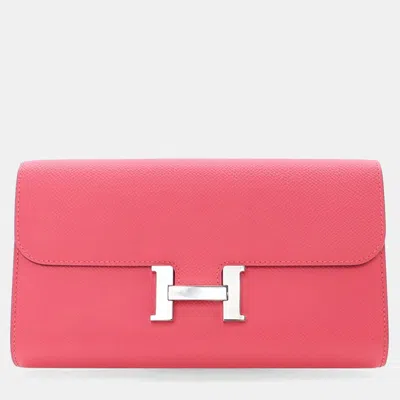 Pre-owned Hermes Rose Extreme Epsom Constance Wallet To Go In Pink