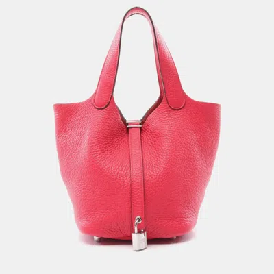 Pre-owned Hermes Rose Extreme Taurillion Clemence Picotin 18 Bag