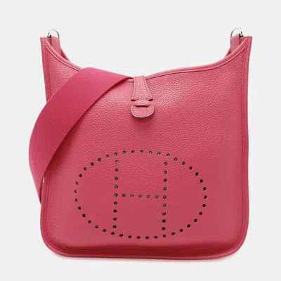 Pre-owned Hermes Rose Extreme Taurillon Clemence Evelyne Pm Shoulder Bag