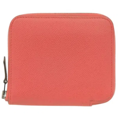 Pre-owned Hermes Rose Jaipur Epsom Leather Silk Coin Purse/coin Case ()