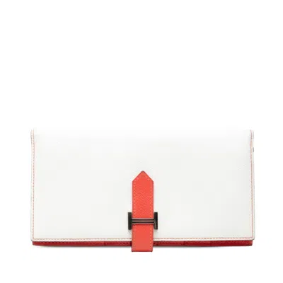 Pre-owned Hermes Rose Jaipur White Epsom Leather Long Wallet (bi-fold) ()