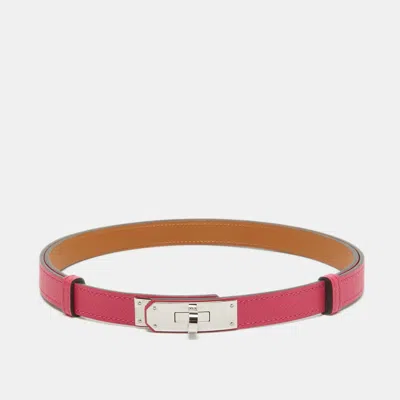 Pre-owned Hermes Rose Mexico Epsom Leather Palladium Finish Kelly 18 Belt Adjustable In Pink