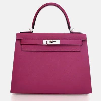 Pre-owned Hermes Rose Pourpre Epsom Sellier Kelly 28 Handbag In Purple