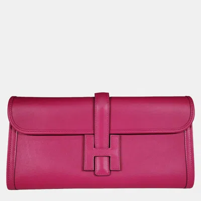 Pre-owned Hermes Rose Pourpre Swift Jige Elan Bag 29 In Pink