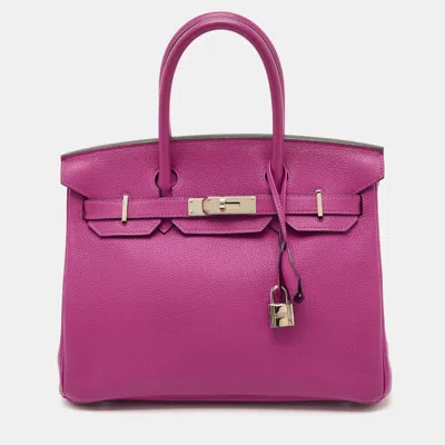 Pre-owned Hermes Rose Pourpre Togo Leather Palladium Finish Birkin 30 Bag In Pink