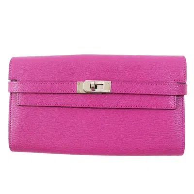 Pre-owned Hermes Rose Purple Chevre Leather Long Wallet (bi-fold) ()