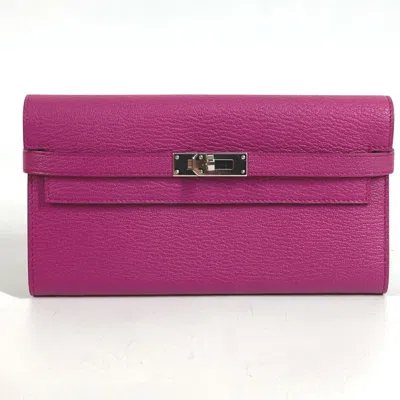 Pre-owned Hermes Rose Purple Chevre Leather Long Wallet (bi-fold) ()