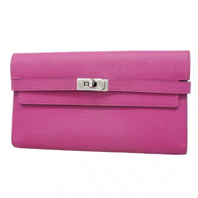 Pre-owned Hermes Rose Purple Epsom Leather Long Wallet (bi-fold) ()