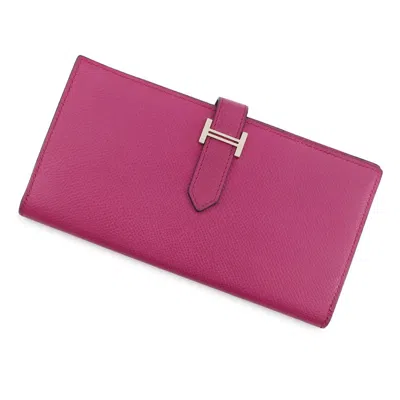 Pre-owned Hermes Rose Purple Epsom Leather Long Wallet (bi-fold) ()