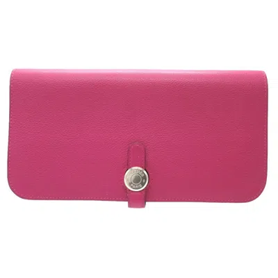 Pre-owned Hermes Rose Purple Leather Long Wallet (bi-fold) ()