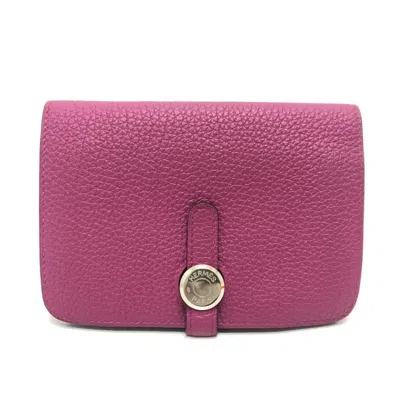Pre-owned Hermes Rose Purple Taurillon Clemence Leather Card Wallet ()