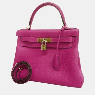 Pre-owned Hermes Rose Purple Togo Kelly Stamped Handbag