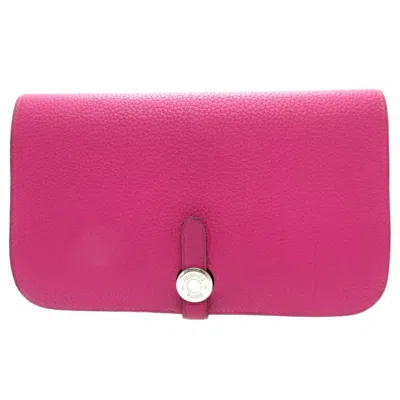 Pre-owned Hermes Rose Purple Togo Leather Long Wallet (bi-fold) ()