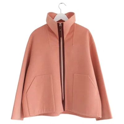 Pre-owned Hermes Rose Quartz Double Faced Cashmere Cape Fit Jacket In Red