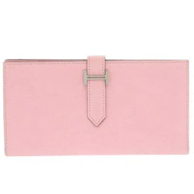 Pre-owned Hermes Rose Sakura Chevre Leather Long Wallet (bi-fold) ()