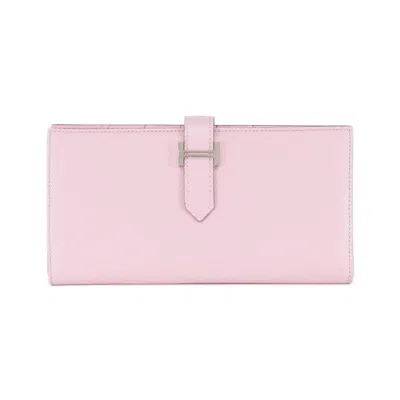 Pre-owned Hermes Rose Sakura Chevre Leather Long Wallet (bi-fold) ()