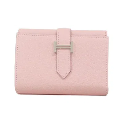 Pre-owned Hermes Rose Sakura Chevre Leather Wallet (tri-fold) () In Pink