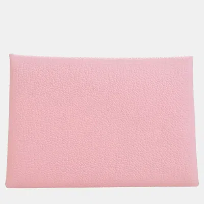 Pre-owned Hermes Rose Sakura Chevre Mysore Calvi Duo Compact Card Holder In Pink