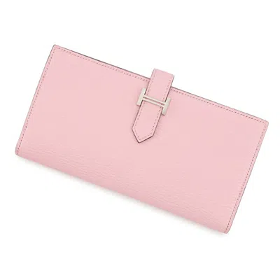 Pre-owned Hermes Rose Sakura Chevre Myzore Leather Long Wallet (bi-fold) ()