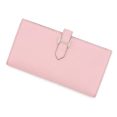 Pre-owned Hermes Rose Sakura Chevre Myzore Leather Long Wallet (bi-fold) ()