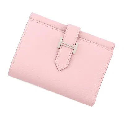 Pre-owned Hermes Rose Sakura Chevre Myzore Leather Wallet (tri-fold) () In Pink